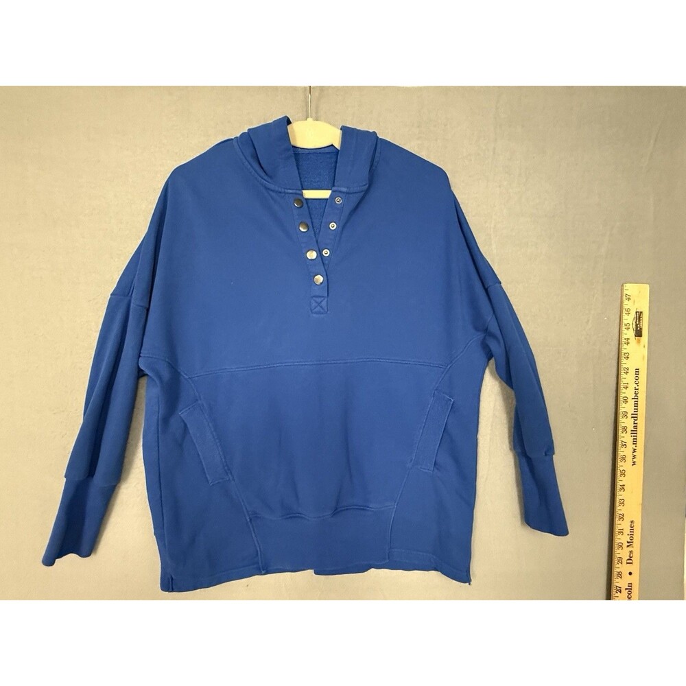 Womens Royal Blue Snap Neck Fleece Pullover Hoodie Sweatshirt Midweight Medium